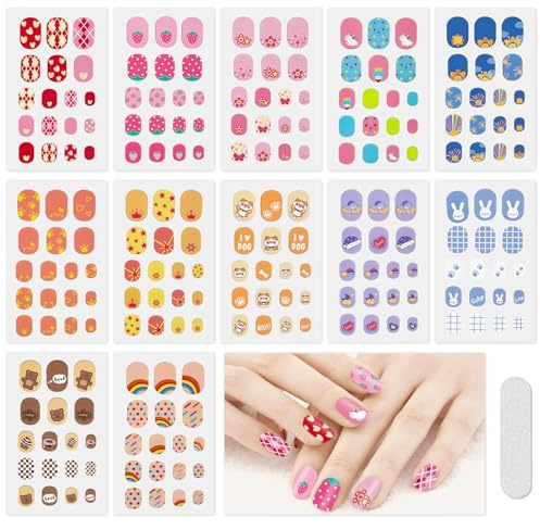 JSRQT 12 Hojas Pegatinas de Art de Uñas Decorativas Full Cover Nail Stickers, Lindas Etiqueta Engomada Uñas Autoadhesivas, Pegatinas para Uñas Tira Esmaltes Calcomanías para Arte de Uñas Bricolaje