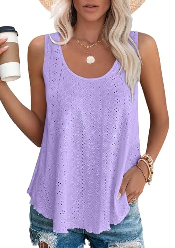 DUOEASE Tank Top Damen Sommer Ärmellose Oberteile Sommermode Scoop-Ausschnitt Shirt Damen(Violett,3XL)