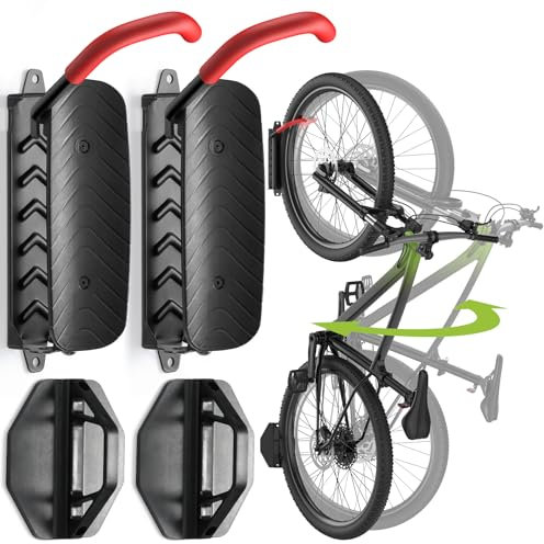 Housolution Supporto da Girevole per Biciclette, Gancio da Parete per Portabici Verticale, Ganci per il Garage, Supporti da Parete per Mountain Bike, Fino a 66 Libbre, Facile da Installare (2 Pezzi)