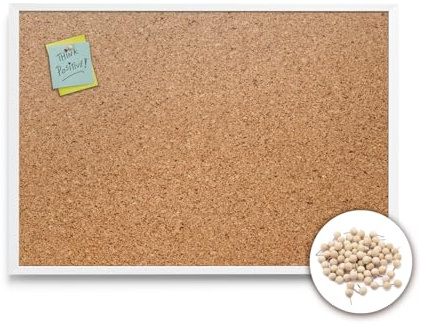 Tulup Grand Tableau en Liège 120x90 cm Tableau Mémo Avec Cadre Blanc en Plastique de Présentation Tableau d'affichage pour Bureau, Salle de Classe ou Maison d'organisation Avec Punaises