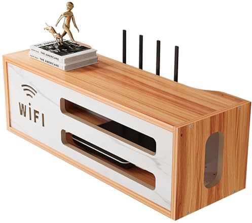 PZPIUGY Scatola Router WiFi da Muro, Scatola Nascondi Cavi da Parete, Scatola Immagazzinaggio Cavi, Router e Prese (Cherry Wood)