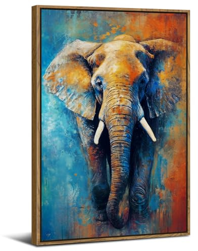 Elephant Wall Art Framed Canvas Prints for Living Room Colorful Graffiti Elephant Picture Wall Decor Hallway Bedroom Abstract Painting Vintage Wildlife Animal Poster Artwork Home Decoration 12x16”