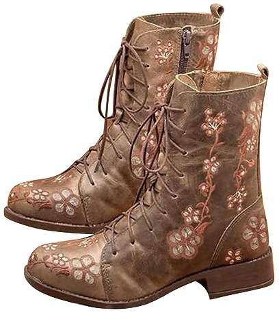 AEGJEGVD Bottes Mollets Larges Femme Bottes et Bottines Femme de Cowboy Motard Bottines Bottes en Cuir Bottes Mi Mollet Femme Talon Hiver Chaud Boots Confortable Mode Chaussures Talon