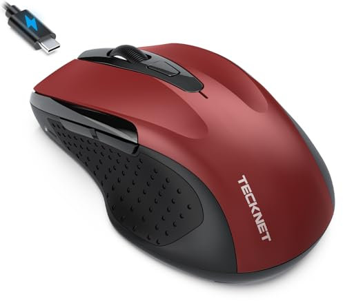 TECKNET Ratón Bluetooth Recargable, Ratón Inalámbrico Silencioso mit Jiggler Multidispositivo (Tri-Mode: BT 5.0/3.0 + 2.4G), 4800DPI Mouse Portátil Ergonómico para Portátiles, Mac OS, Android, Windows