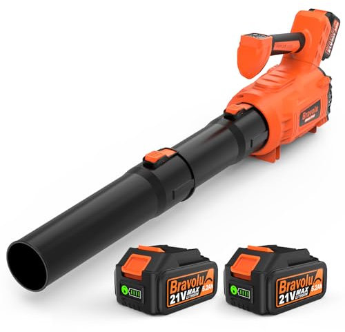 Laubbläser Akku 5200 mAh X 2 mit Ladegerät, Leicht Bürstenloser Laubbläser Max 305 km/h, Turboschalter, 5-stufiges, Abnehmbares Rohr