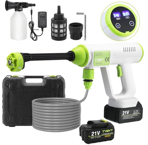 Idropulitrice a batteria, spazzola 980 PSI portatile con 2pcs 4.0Ah batterie, 3 livelli regolabili con 6-in-1 ugello, LCD Touch Screen, auto pistola di lavaggio/recinti/patio/barche(white)