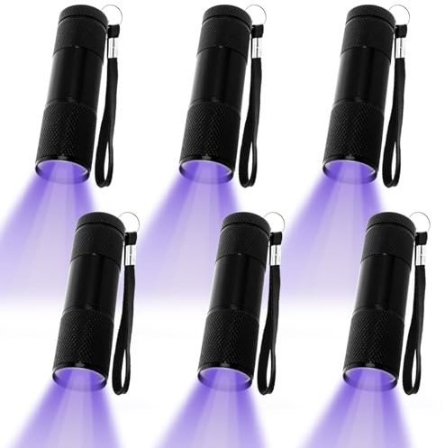 YFNVH 6 Pack UV Torch, Mini Blacklight 9 LED Flashlight Bulk, Black Ultraviolet Blacklight Torches Detector, 3 AAA Small Handheld Portable Torch for Pet Urine, Dry Stain, Bed Bugs