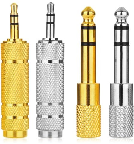 YHTCC 4 PCS Headphone Jack Adapters,3.5mm to 6.35mm Audio Jacks and 6.35mm to 3.5mm Adapter Each Two,1/8 Inch Female to 1/4 Inch Male Plug & 1/8 Inch Male to 1/4 Inch Female Audio Stereo Plug Adapter