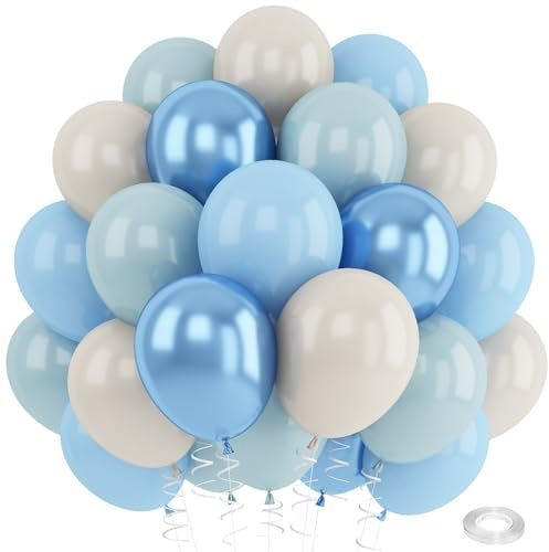 Blue White Sand Balloons Dusty Slate Fog Pastel Metallic Blue Beige Balloon 12INCH Helium Latex Balloon for Arch Kids Birthday Party Decorations Baby Boy Shower Christening Bridal Wedding Decor