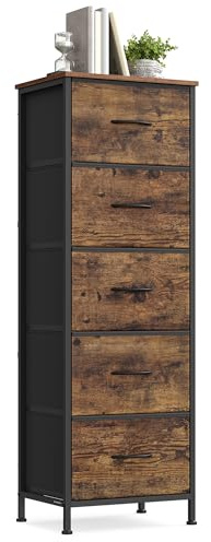 SONGMICS Chest of Drawers, Storage Unit, for Bedroom, Closet, Hallway, Living Room, Steel, 5 Drawers, Industrial, Rustic Brown and Ink Black BELLAH Collection LGS315BH04