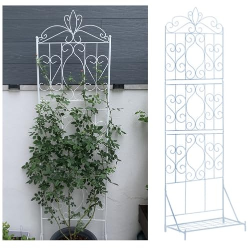 Trädgårdspalier, rostfritt staketgaller med bas, växtstödram för klätterväxter, clematis, blommor, grönsaker, rosor, för inomhus och utomhus (vit)