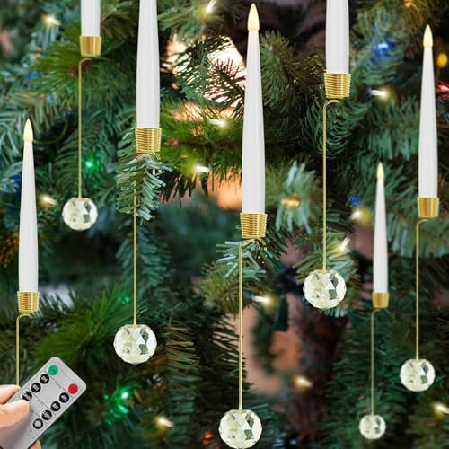 Lot de 6 Bougies LED pour Sapin de Noël avec télécommande, Bougies sans Flamme vacillantes à Piles avec Boules de, décorations de Noël