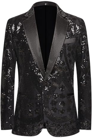 PYJTRL Chaqueta Tipo Blazer con Lentejuelas Bordadas para Hombre con Cuello con Muescas de Diamantes de imitación para Boda, Fiesta de graduación