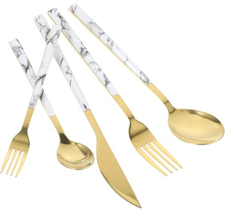 NOLITOY Cubiertos de Acero Inoxidable con Mango de Mármol Dorado Juego para Restaurante Occidental y Mesa de Comedor Resistente y Práctico para Uso Diario