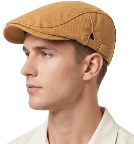 HIQIU Schiebermütze Herren aus Baumwolle - Verstellbare Britischer Retro-Stil Flatcap Herren Barett Efeu Hut Newsboy Cap Schirmmütze Damen (DE/NL/SE/PL, Alphanumerisch, Einheitsgröße, Khaki)