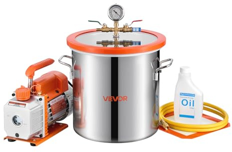 VEVOR Vakuumpumpe mit 11,4 L Vakuumkammer, 3,5 CFM 99 L/min, 1-stufige Unterdruckpumpe 180 W, Vacuum Pump Kit, 1,5 m Schlauch, zur Stabilisierung von Holz und Entgasung von Silikonharz