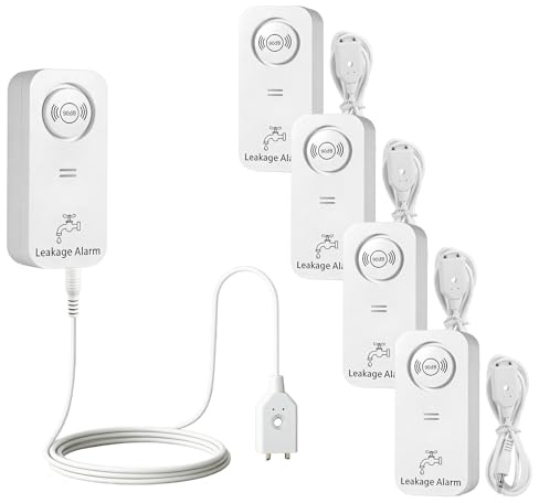 Water Leak Detector 5 Pack, 90dB Water Sensor Alarm for Home, Kitchen, Basement, Pipe and Faucet Leak Detection, Water Alarm with Extension Cable Sensor Probes(Cannot Connect to Wi-Fi Directly)