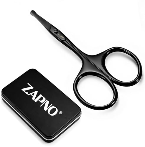 ZAPNO Nose Hair Scissors for Men Women – 3.75 Curved Blades with Rounded Safety Tip, Stainless Steel Nose Scissors, Facial Hair Trimmer Mustache Eyebrow Grooming (Black)