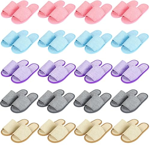 Vegena 20 Pièces Pantoufles D'hôtel, 6 Mm Paires De Pantoufles Portatives, Pantoufles En Lin Antidérapantes, Tissu En Lin Pour Hôtels Et Spa Maison Voyage(28x11cm)