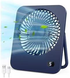Ventilatore da Tavolo, 5 Velocità Ventilatore USB (Senza Bat), 180° Girevole Ventilatore Silenzioso, Sottile (Spessore 3,3 cm), Piccolo ma Potente, Mini Ventilatore Portatile per Ufficio, Cucina, Casa