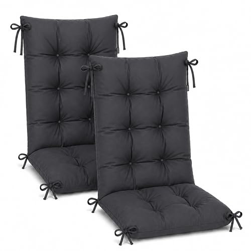 POKAR Juego de 2 Cojines Silla Jardín Respaldo Alto 120x50x10 cm | Colchonetas Acolchadas Impermeables Repelentes al Agua | Cojines para Sillón Exterior | Oeko-Tex Antracita