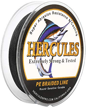 Hercules Super Strong 100M 109 Yards Braided Fishing Line 100 LB Test for Saltwater Freshwater PE Braid Fish Lines 4 Strands - Black, 100LB (45.4KG), 0.55MM