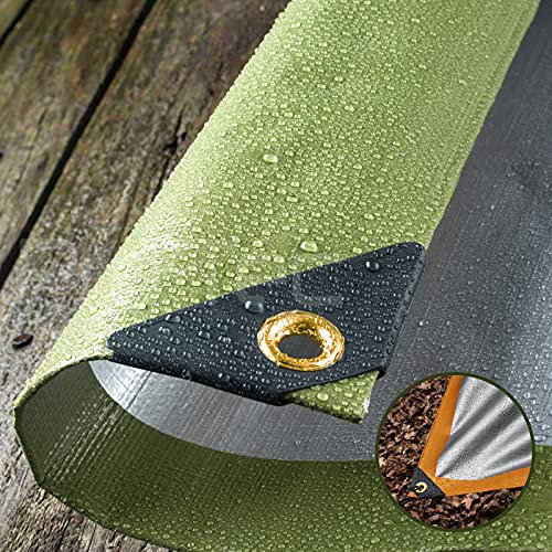 270GSM Tarpaulin Extra Heavy Duty Builders Waterproof Ground Sheet Cover Green & Silver 8ft X 10ft (2.4m x 3m) - Green/Silver