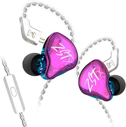 KZ ZST X in-Ear Monitors, Upgraded Dynamic Hybrid Dual Driver ZSTX Earphones, HiFi Stereo IEM Wired Earbuds/Headphones with Detachable Cable for Musician Audiophile (with Mic, Purple)