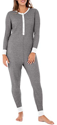 Fruit of the Loom Women's Micro Waffle Premium Thermal Union Suit Pajama Bottom, Smoke Heather, M-L