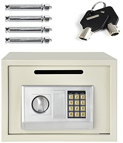 Safe Box, 16L Electronic Digital Security Safe with Keypad and Key, Drop Box WallSafes for Home & Office Protect Cash, Money, Jewelry, Wall And Floor Fixings, 35x25x25cm, White