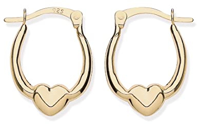 9ct Gold on Silver HEART Creole Hoop Earrings -