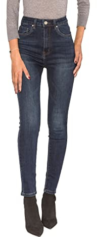 Nina Carter P190 dam skinny fit jeans extra hög midja jeans använd utseende, Mörkblå (P190-2), S