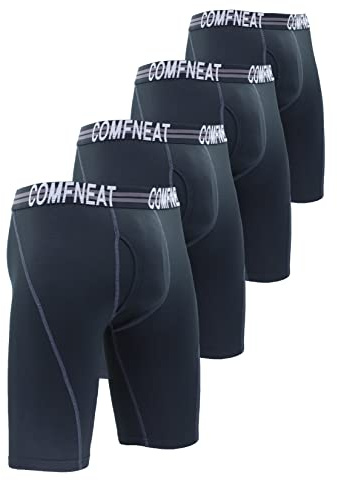 Comfneat Men's 9 Long Boxer Briefs Sports Performance Breathable Underwear 4-Pack (XXL, Black 4-Pack)