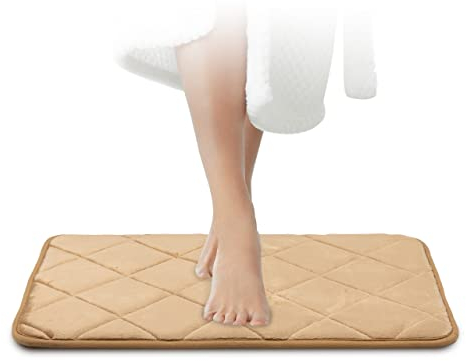 JAWAonline Badezimmerteppich Beige - Pflegeleichte Badematte Memoryschaum - Extrem Saugfähiger Badteppich - Badvorleger rutschfest - Waschbarer Bad Teppich Badezimmer - Duschvorleger 40x60cm