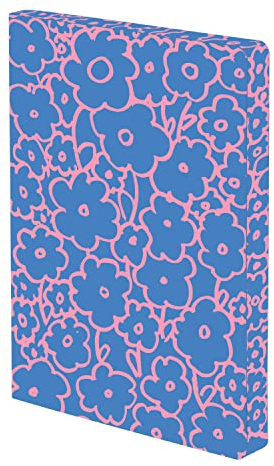 Nuuna Notizbuch A5+ | Graphic L - Flower Power | 3,5 mm Punktraster | 256 nummerierte Seiten | 120 g Premium-Papier | Leder blau | nachhaltig produziert in Deutschland
