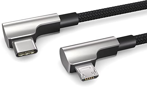 0,3m Micro USB auf USB C OTG Kabel, lädt USB Typ C Geräte, Winkelstecker, für Fahrradcomputer von Bosch Yamaha,