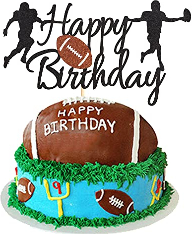 Arthsdite Football Cake Topper - Rugby Ball Happy Birthday Cake Topper for Football/Sport theme for Man Kids Boy Birthday Party decoration - Black Glitter