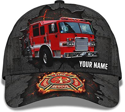 831 Uomini Donna Cappelli da papà Traspirante Cappello da Sole Cotone Cappellini da Baseball per Che Corre Viaggi Caccia Logo 3D del Camion dei Vigili del Fuoco Colore di Contrasto Nero Rosso