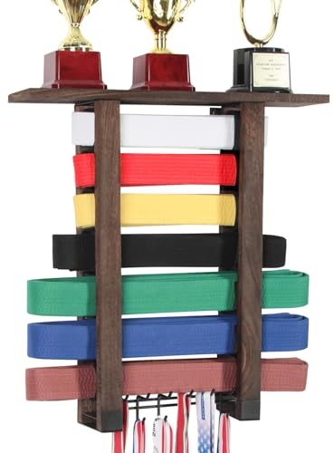 VIEWAY MK1013A Kampfsport-Halterung für 7 Gürtel und 12 Medaillenhaken aus Holz, zum Aufhängen an der Wand