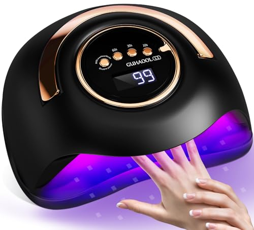 GUHAOOL 180W Nageltrockner Lampe, UV Lampe für Gelnägel,UV Lampe Nägel Professionelle mit Griff,4 Timer Einstellungen,Sensor LCD Display,Abnehmbarer Basis,für Nageltrockner für Alle Nagellacke,Schwarz