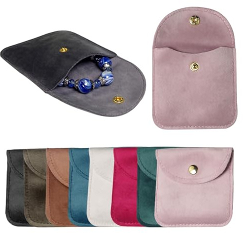 SNSYGN Velvet Jewellery Pouches, Travel Jewellery Pouch with Snap Button, Portable Bracelet Bags for Necklace Bracelet Earring Watch Rings Brooch (8PCS)