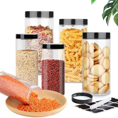 Huanmin Kunststoff Vorratsdosen, Aufbewahrungsbox küche 6PC Vorratsdosen Set mit Deckel, Aufbewahrungsdosen, Cornflakes Aufbewahrungsbox für Küchen Aufbewahrung Müsli Mehl Tee Gewürz