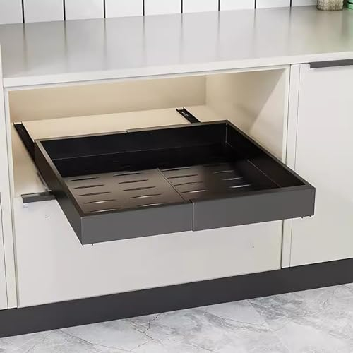 LLYLAFDC Schrank Schubladen Ausziehbar, Auszug Küchenschrank, Teleskopschublade Nachrüsten, Schrankauszug Küche, Zum Kleben Küchenorganisator,Ausziehbarer Organizer (Color : Nero, Size : 30~50cm)