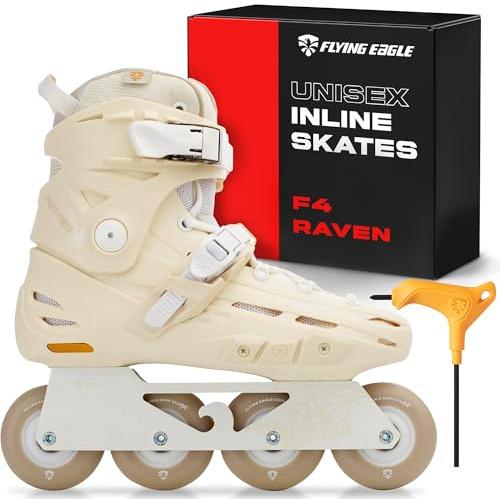 Flying Eagle F4 Raven Freeskates - Inline Skates Adult, Inline Speed Skates for Adults, Outdoor Roller Skate, Skating Shoes, Rollerskates Adult - Sand White, Women's Size: 8 US / 39 EU