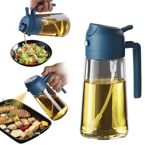 TrendPlain 16oz Ölsprüher für Speiseöl – 470ml Olivenöl Flasche – 2-in-1 Ölspender und Ölsprüher – Küchen Gadgets für Kochen, Salat und Grill Dunkelblau
