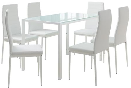 Vicco Juego de Mesa de Comedor Grand, Blanco, 120 x 75 cm con 6 sillas, para Usar como Conjunto de Comedor en Cocina o Comedor