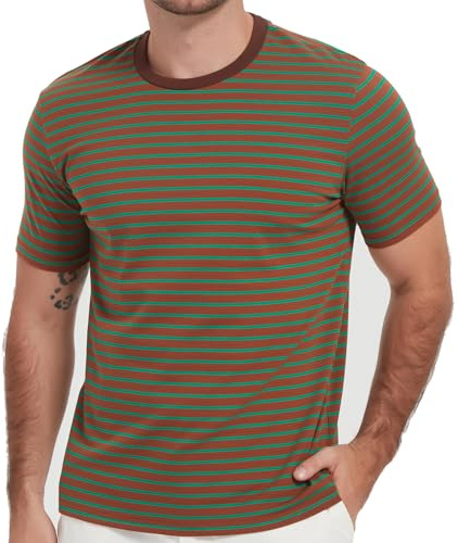Camiseta básica Hombre Cuello Redondo Rayas Blanco/Negro Manga Larga/Corta | Camiseta cuello redondo rayada algodón-Elastano unisex, antipelusas, no destiñe, multicolor Halloween casual T-Shirts