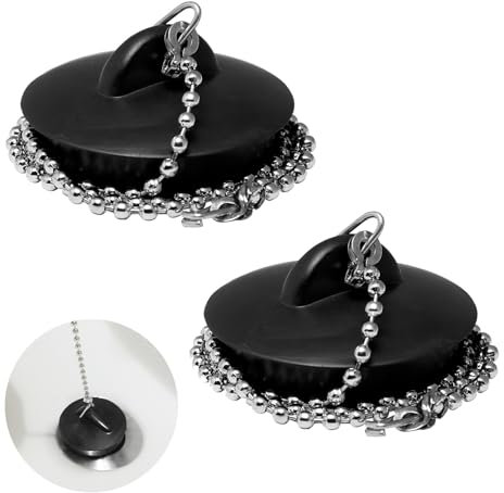 Lot de 2 bouchons de vidange pour évier, baignoire avec chaîne de 35 cm, bouchons de baignoire pour lavabo, évier de cuisine