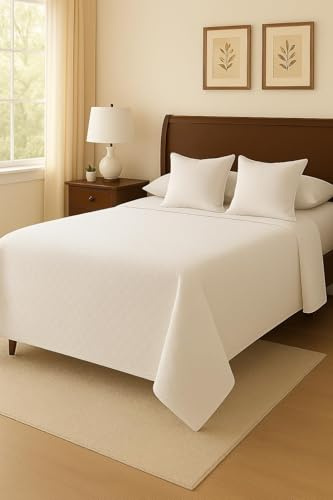 Corredocasa Copriletto Piquet Puro Cotone 100% qualità Extra Primaverile Estivo Made in Italy Coperta Copri Letto Adatto per Albergo B&B, Hotel e Casa (Bianco, Matrimoniale 270x280)