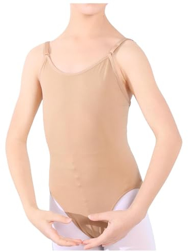 2025 Justaucorps de ballet pour fille couleur chair Camisole sans couture Sous-vêtements de danse avec bretelles réglables Chemise Enfant Garçon Noël, beige, 8-14